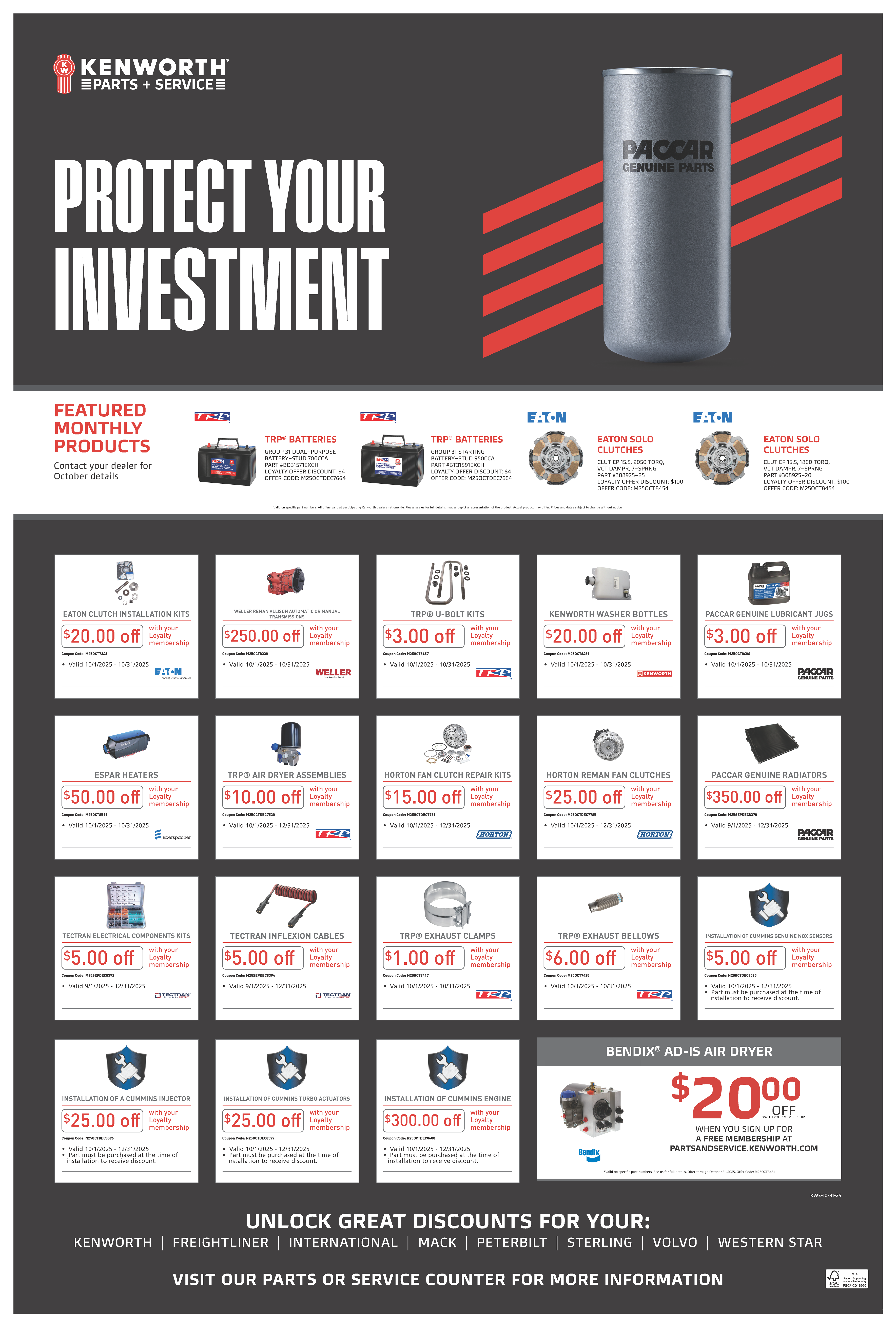 Kenworth October Part Specials