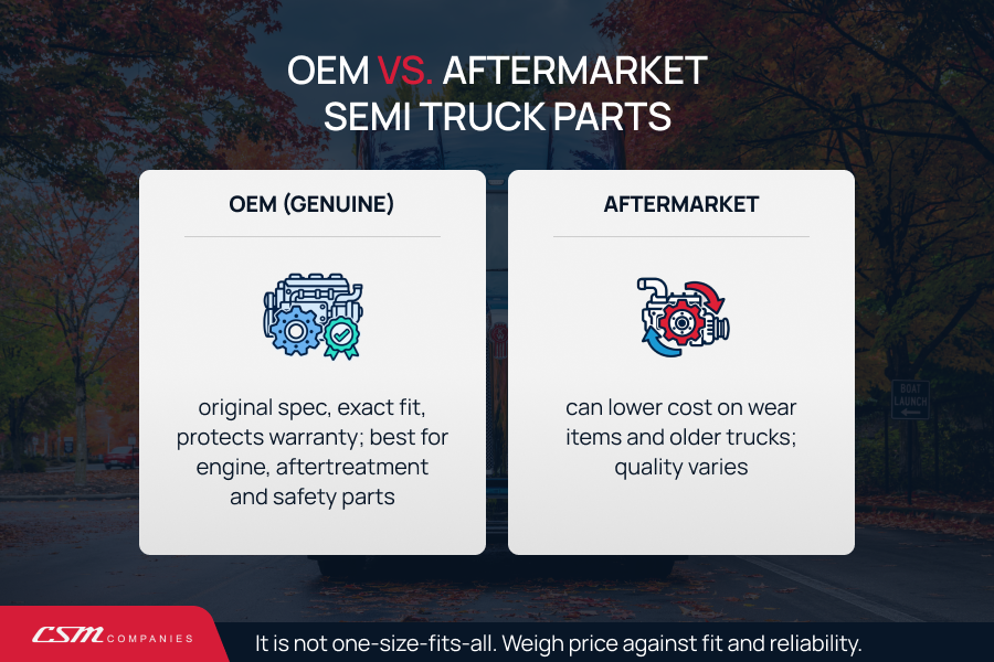 Comparison of OEM and aftermarket semi truck parts